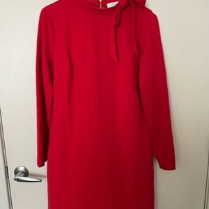 Long Sleeve Mock Neck Bow Red Dress